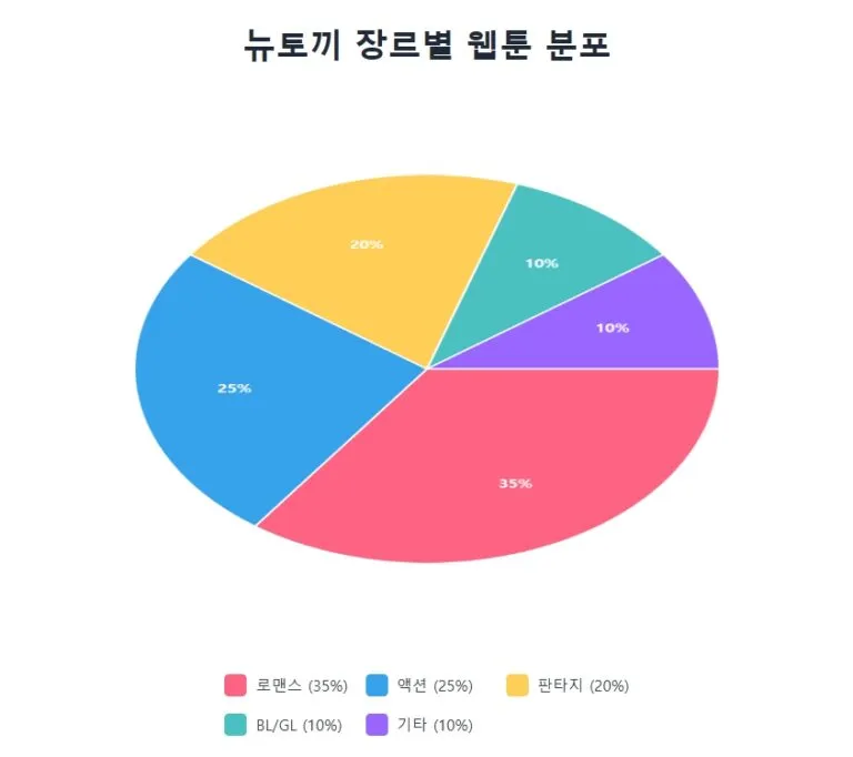뉴토끼의 장르별 웹툰 분포. 뉴토끼의 장르별 웹툰 분포.
