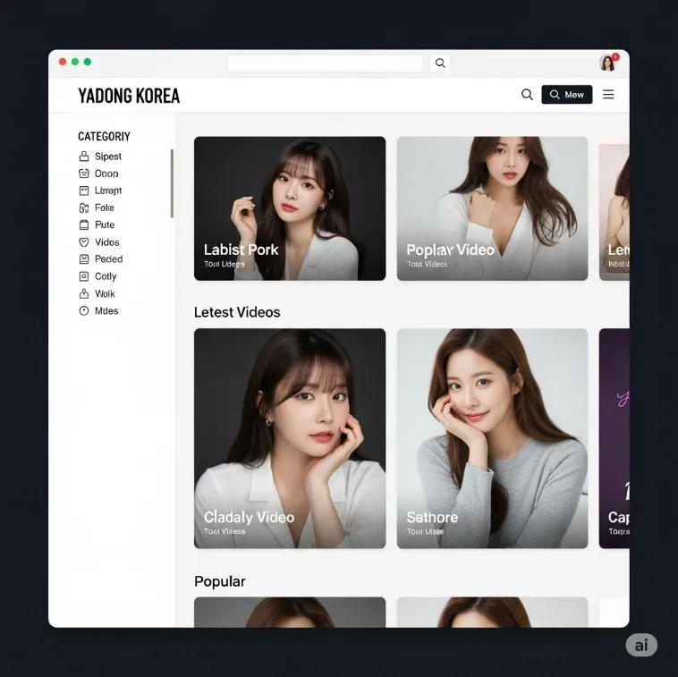 야동코리아의 메인 페이지, 깔끔한 UI와 직관적인 카테고리 메뉴가 돋보임 야동코리아의 메인 페이지, 깔끔한 UI와 직관적인 카테고리 메뉴가 돋보임