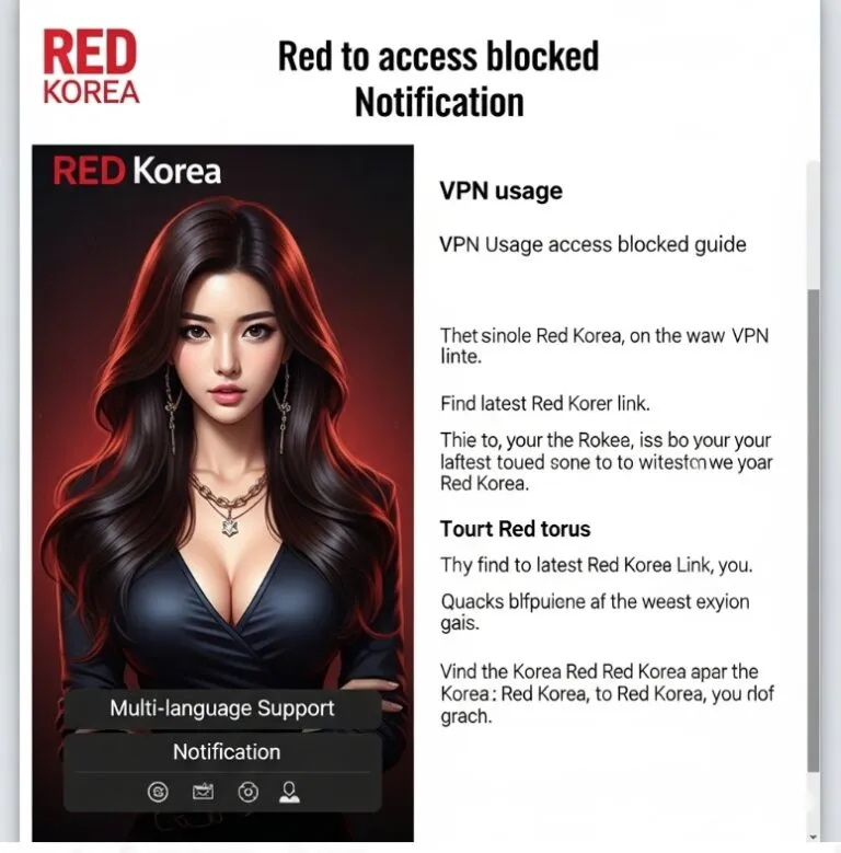 레드코리아의 접속 차단 안내 페이지. VPN 사용 가이드와 최신 레드코리아 링크 확인 방법이 포함된 화면. 레드코리아의 접속 차단 안내 페이지. VPN 사용 가이드와 최신 레드코리아 링크 확인 방법이 포함된 화면.