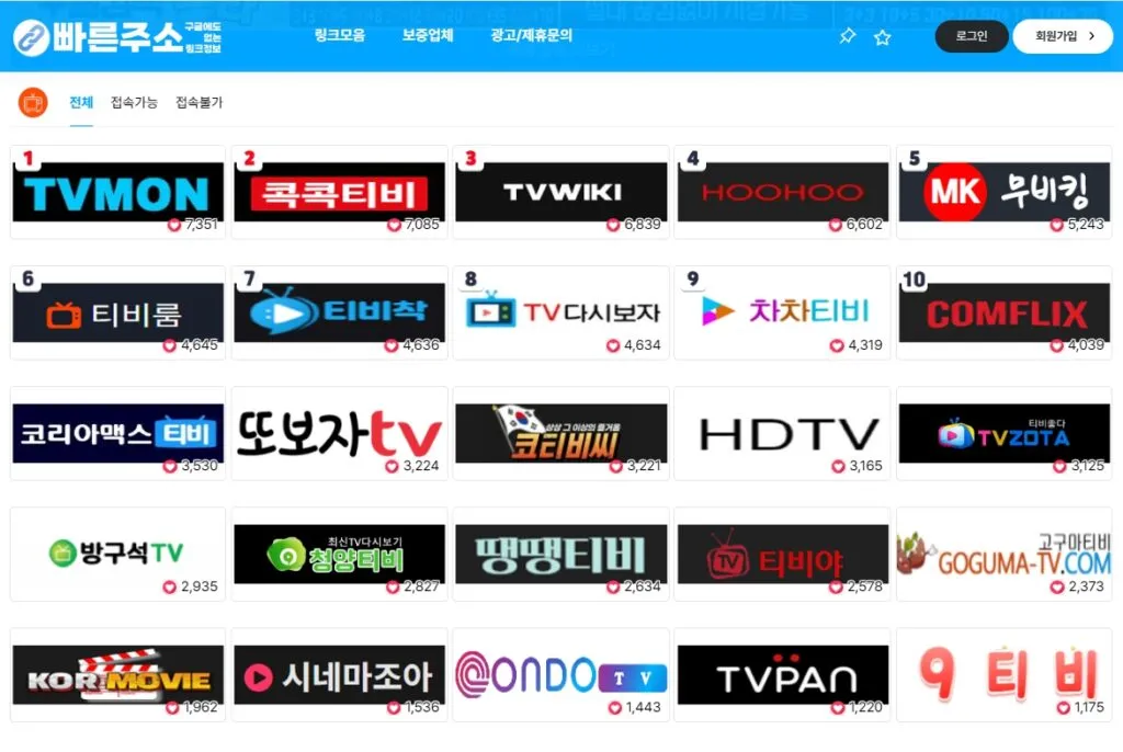 빠른주소 웹사이트 스크린샷. 티비위키 배너가 돋보이는 화려한 인터페이스 빠른주소 웹사이트 스크린샷. 티비위키 배너가 돋보이는 화려한 인터페이스