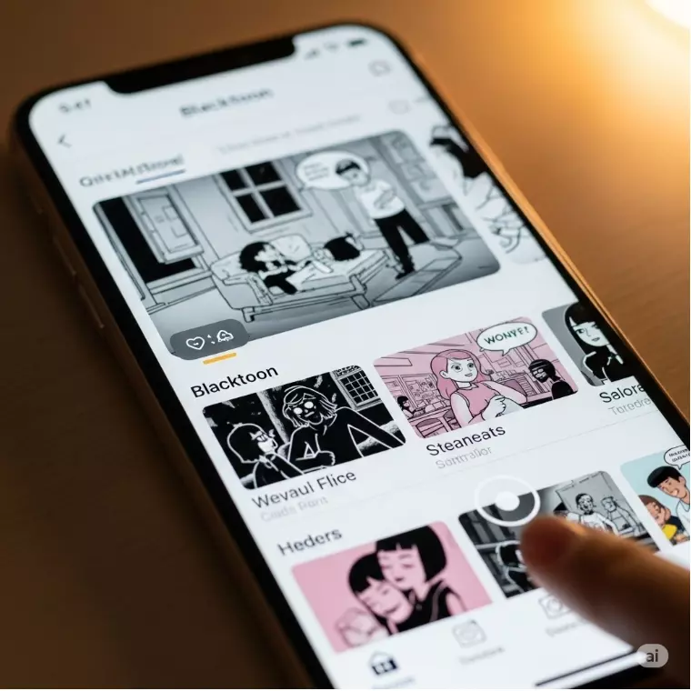 모바일로 블랙툰을 사용하는 모습 모바일로 블랙툰을 사용하는 모습