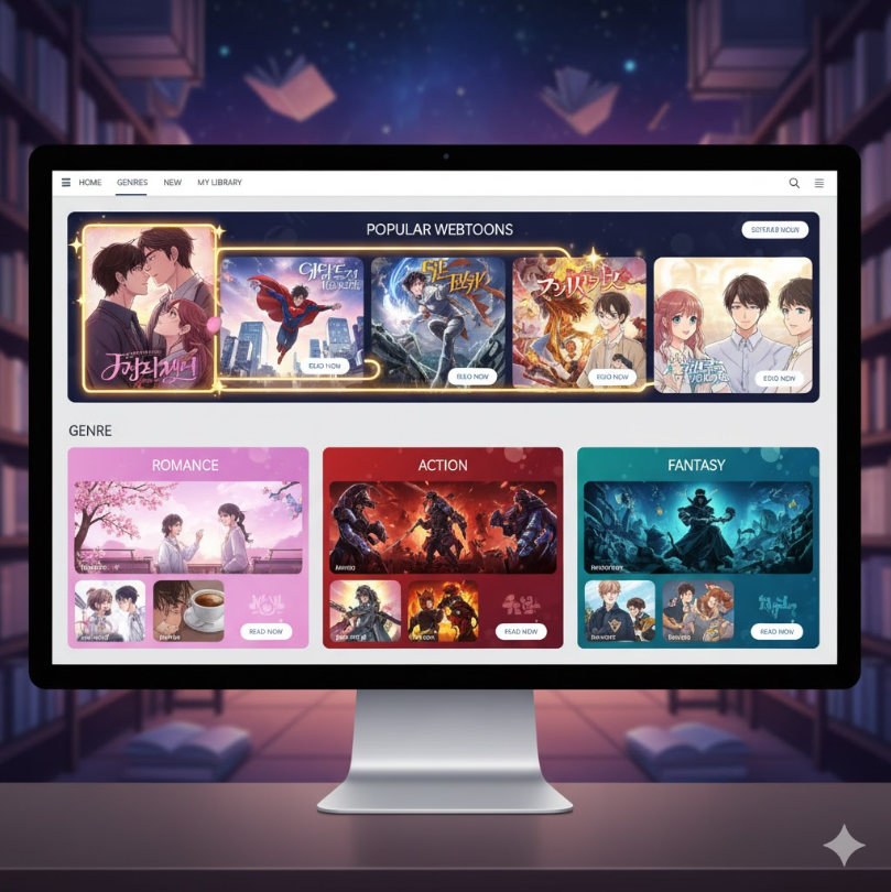 웹툰 링크모음 페이지의 UI를 상상한 이미지. 웹툰 링크모음 페이지의 UI를 상상한 이미지.