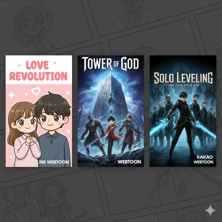 인기 웹툰 썸네일 모음 이미지.