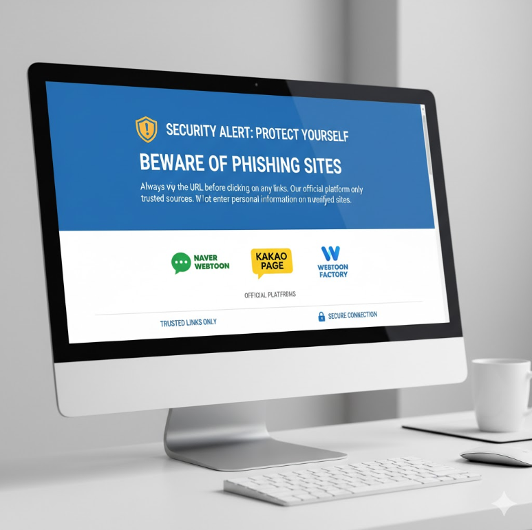 웹툰 링크모음 사이트의 보안 안내 페이지 이미지.