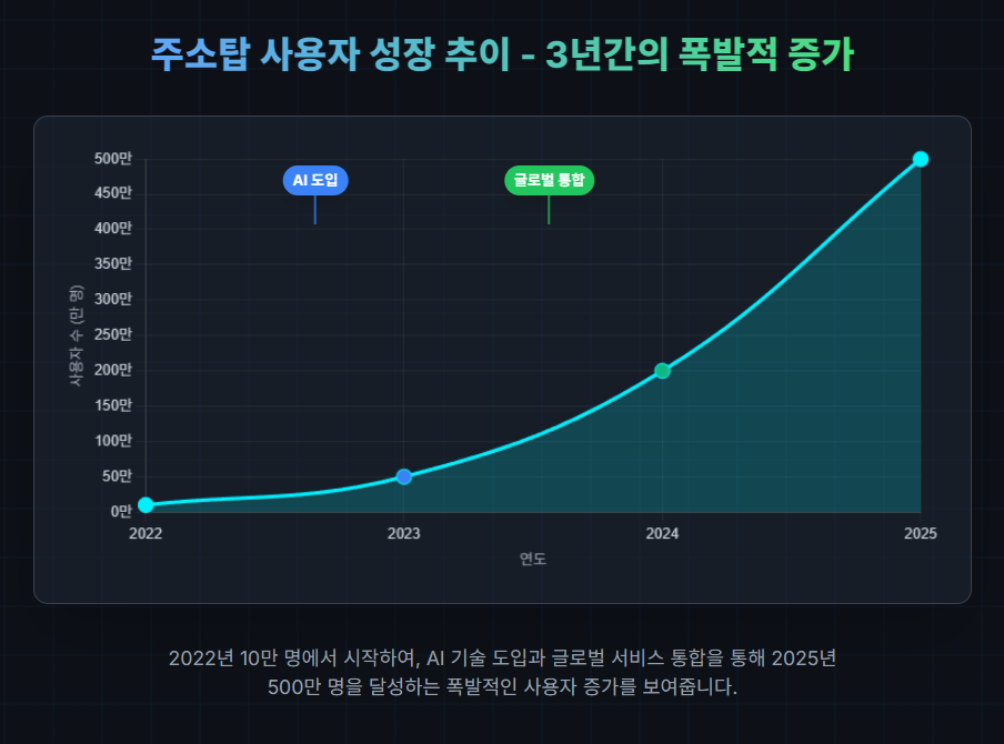 주소탑 사용자 성장 추이 - 3년간의 폭발적 증가