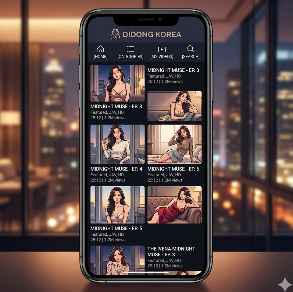 모바일 화면 스크린샷, 세로로 정렬된 썸네일과 간단한 메뉴가 보이는 스마트폰 이미지 모바일 화면 스크린샷, 세로로 정렬된 썸네일과 간단한 메뉴가 보이는 스마트폰 이미지